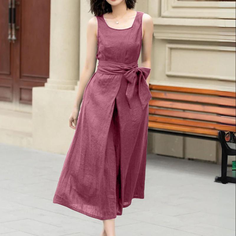 

ZANZEA Женское летнее повседневное платье без рукавов с квадратным вырезом 5XL розовый