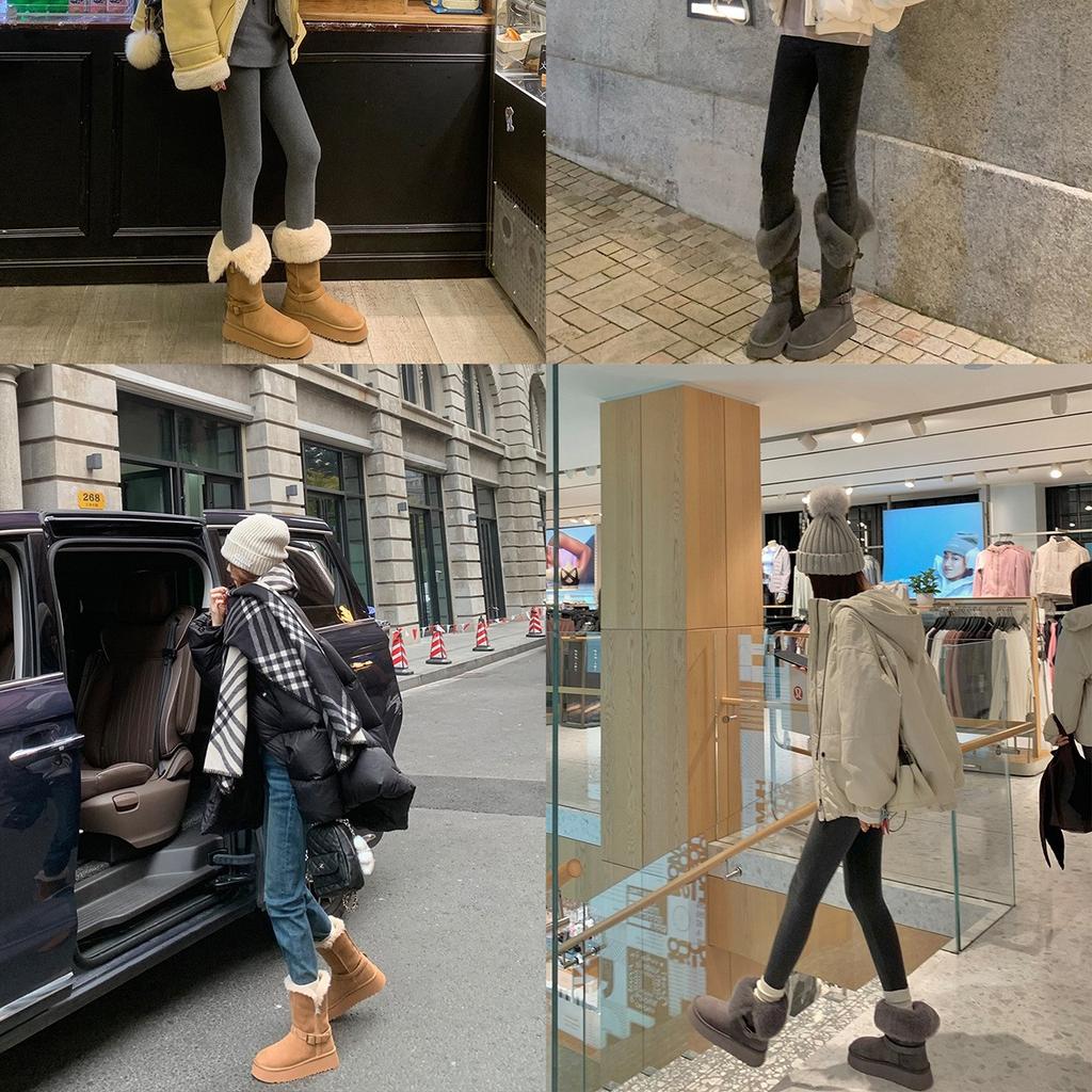 Grape mother studiolee buckle with thick-soled fluffy flanged thermal cotton shoes medium and long snow boots women's winter models