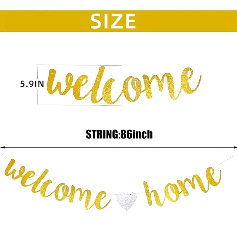 Welcome Home Banner Decoration Black Glitter Home Party Signs Decorative Flags For Military Homecoming Theme Party Supplies