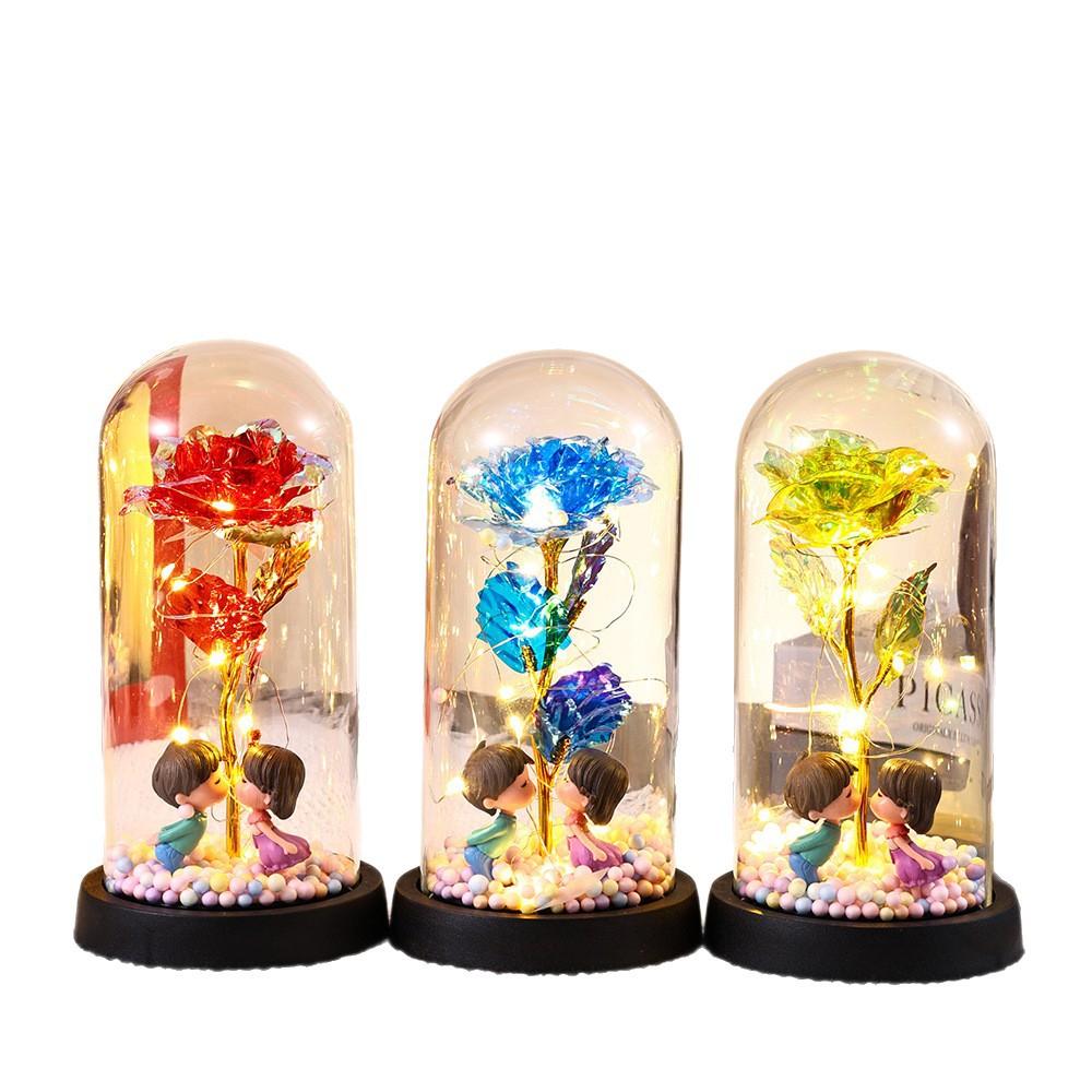 Doll couple bonus gold foil rose glass cover Valentine's Day gift creative gift birthday gift