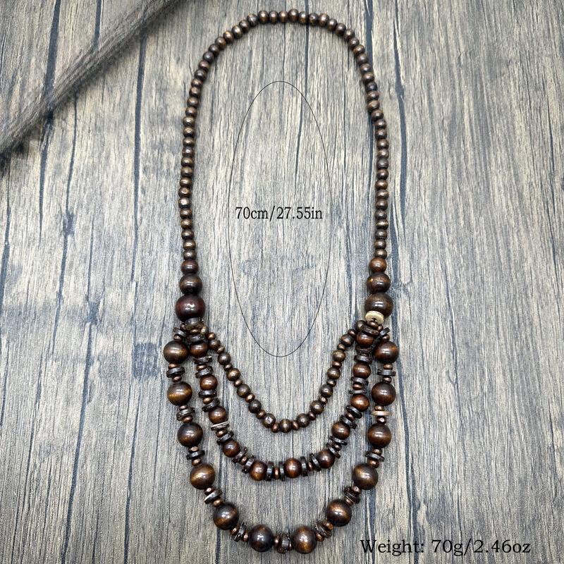 JMXD Boho Chic Ethnic Handmade Beaded Long Necklace Vintage Layered Wooden Beads Tribal Statement Sweater Chain