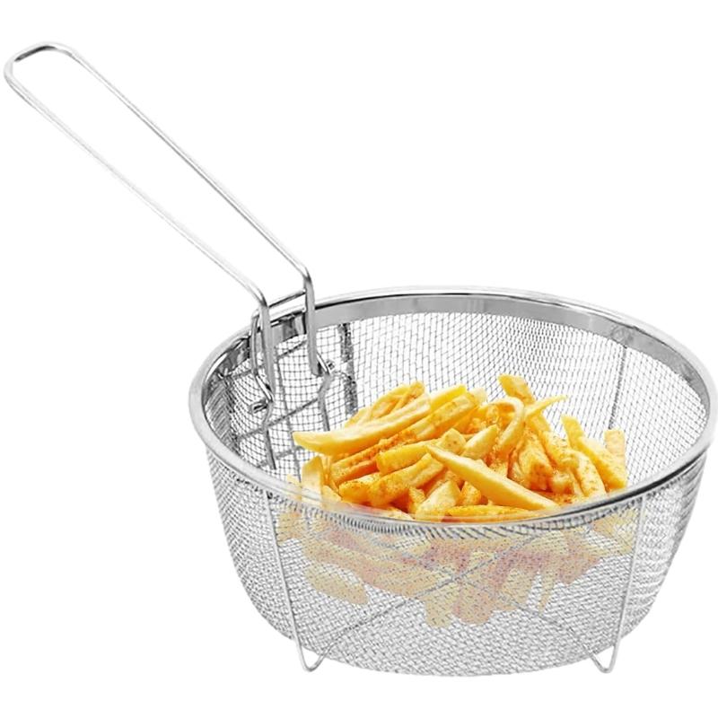 Filter Basket Frying Basket Cooking Tool Stainless Steel Texture Round Basket Cooking Accessory Deep Fryers Strainers
