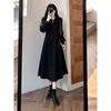 Hepburn-style French Dress: Plus Size Slimming, Autumn/Winter, Cinched Waist, Polo Collar, Structured Shoulders, Inner Layer