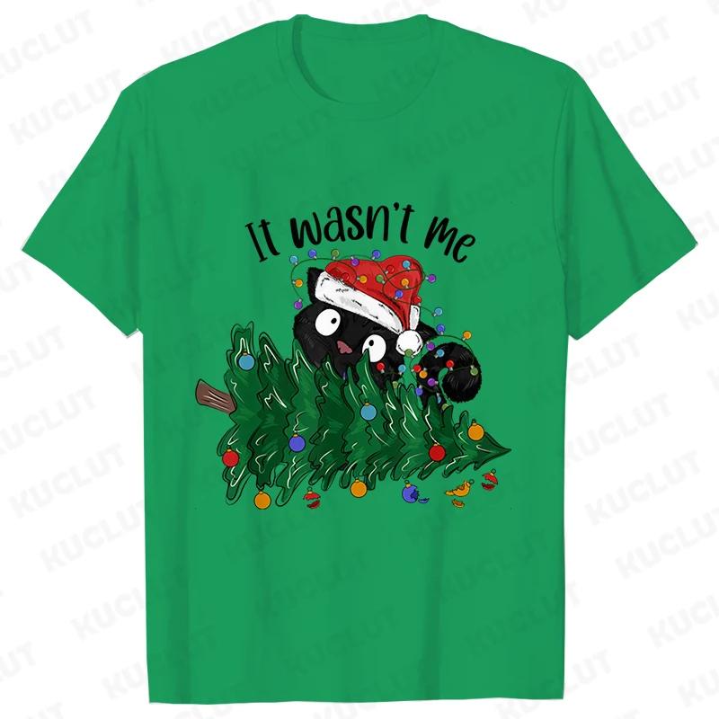 It Wasn's Me Christmas Cat Men T-shirt Christmas Tree Casual Fashion Xmas Aesthetic Short Sleeve Tees