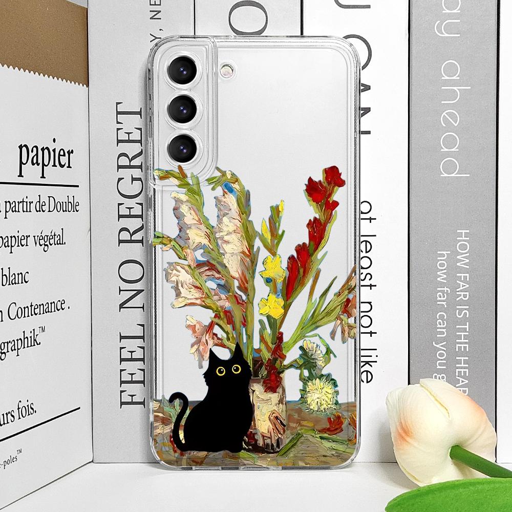 

Vintage Oil Painting Van-Gogh Black Cat Phone Case for Samsung Galaxy A14 A16 A55 A54 A36 A53 A13 A15 A25 5G Scenery Clear Cover For Samsung A14 4G