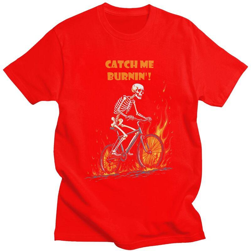 

Мужские футболки с принтом Catch Me Burnin Bicycle Cyclist Skeleton , 100% хлопок, с коротким рукавом, модные, одежда S