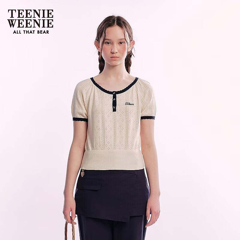 Teenie Weenie Women s 2025 Summer French Sweet Contrast Knit Short Sleeve Sweater 160/S