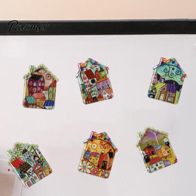 Märchenstadt Magnet Vintage Haus Kühlschrankmagnet, Bunte Küchenkühlschrank Zubehör Magnetische Dekoration Magnete