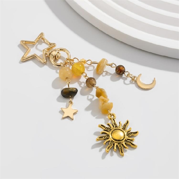 Fashionable Stars Moon Sun Pendant Keyring Holder for Women and Girls Bohemian Colorful Beads Jewelry Accessory