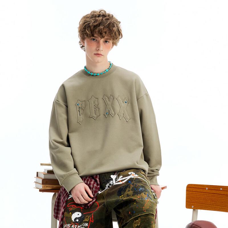 fingercroxxit Men's Loose Fit Patch Letter Sweatshirt