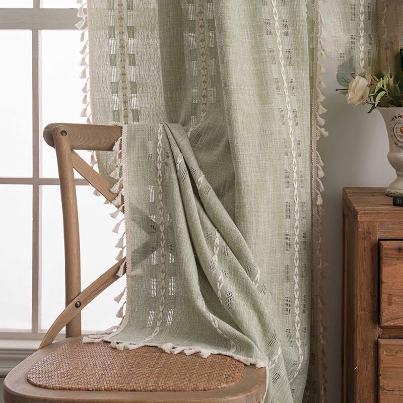 Embroidered Stripe Semi-Blackout Rod Pocket Curtain