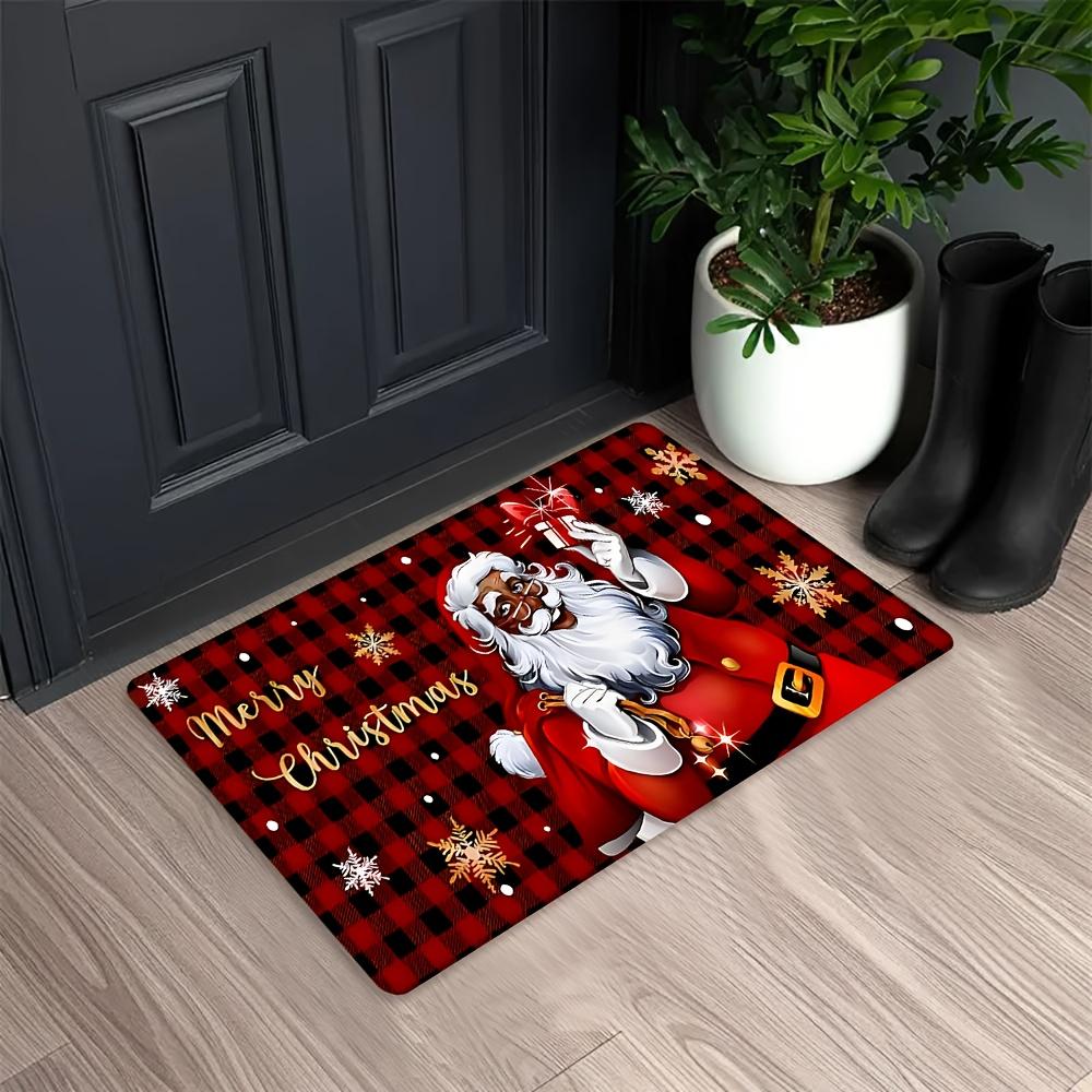 Vintage Red Merry Christmas Snowflake Letter Graphic Anti Slip Front Entry Doormat Classic Xmas Home Porch Floor Accent