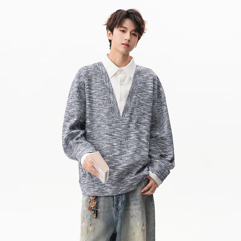 TOM ADAM Textured Fake Two-Piece Collared Hoodie