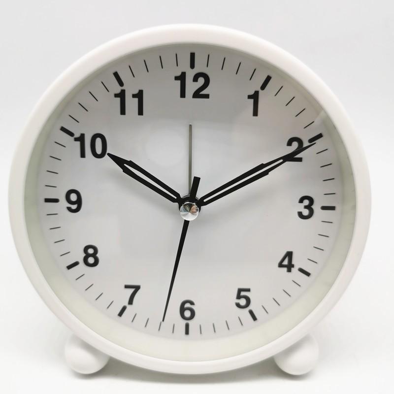 Round Alarm Clock Student Pointer Quartz Clock Bedside Clock Mute Metal Seat Clock with Light