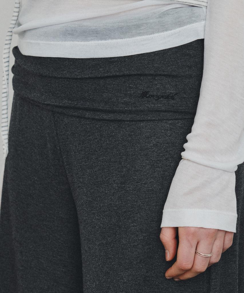MONGDOL Foldable Elastic Waist Wide Pants Charcoal Mdpt083Charcoal