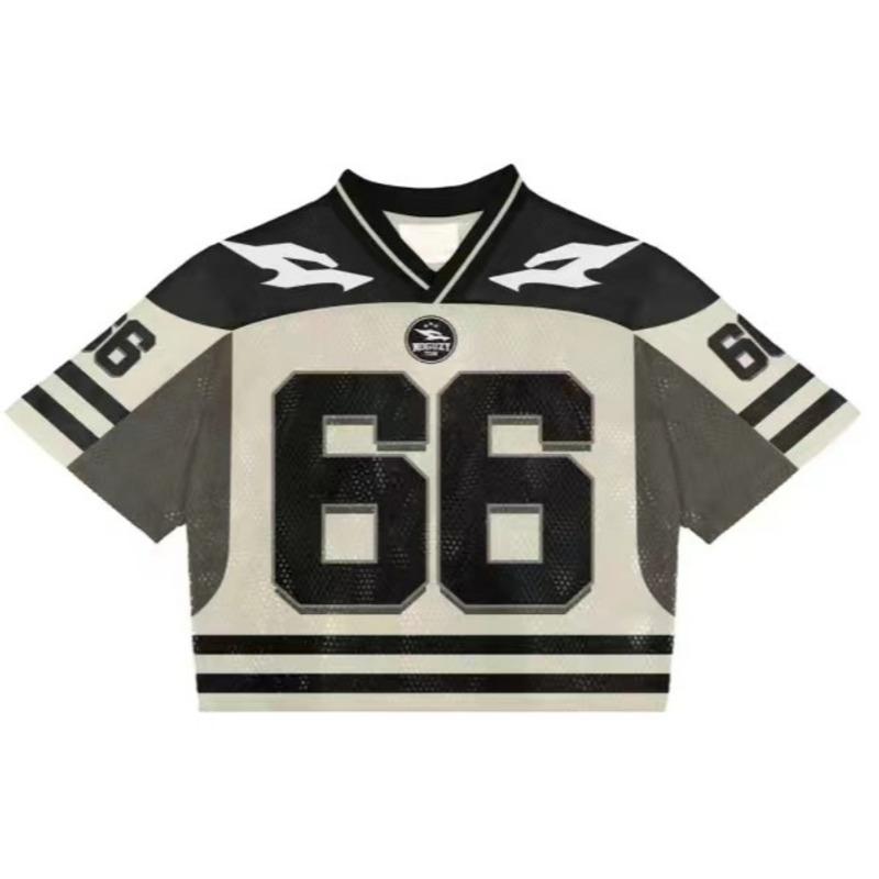 Maglietta americana Y2K, stile Harajuku, hip hop, moda, maglia da football, streetwear, vintage, casual, traspirante, con giunture, ampia, manica corta