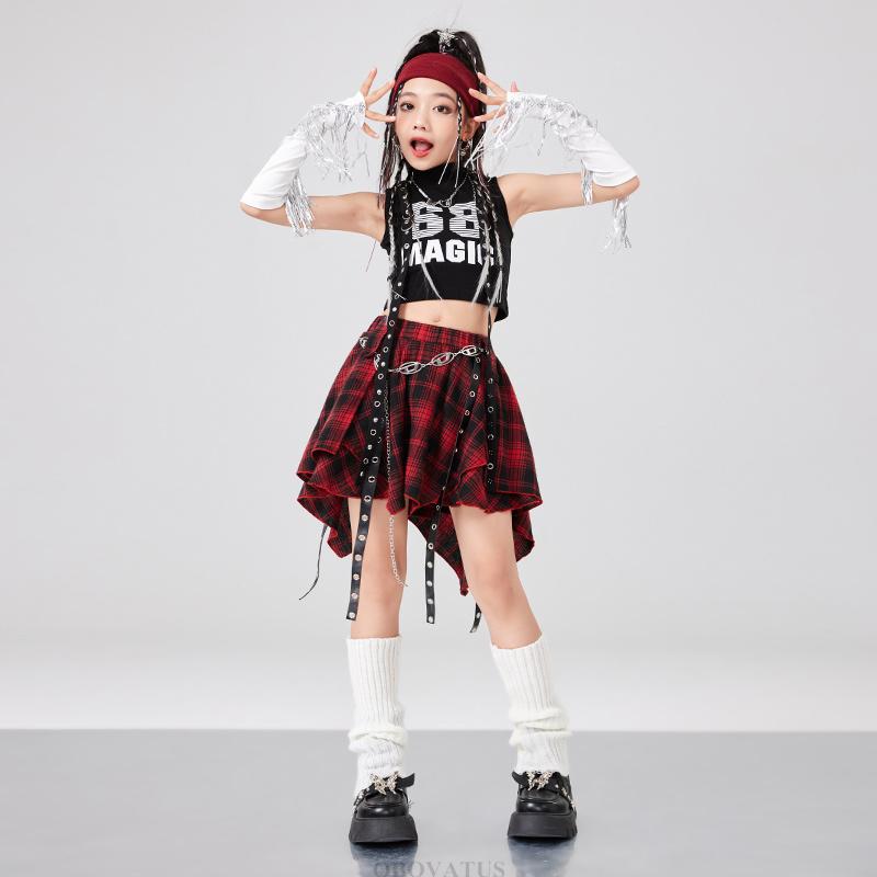 Kids Fashion Hiphop Design Clothes Set Girl Hip Hop Cropped T-shirt Skirt 2 Piece Dance Costume Suit Child Y2k Streetwear Outfit