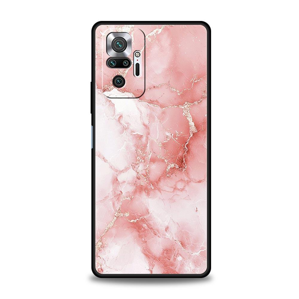 Fashion Gold Pink Marble Phone Case For Xiaomi Redmi Note 14 13 5G 10 11 12 Pro Plus 4G 14C 13C 12C 10C Black Cover