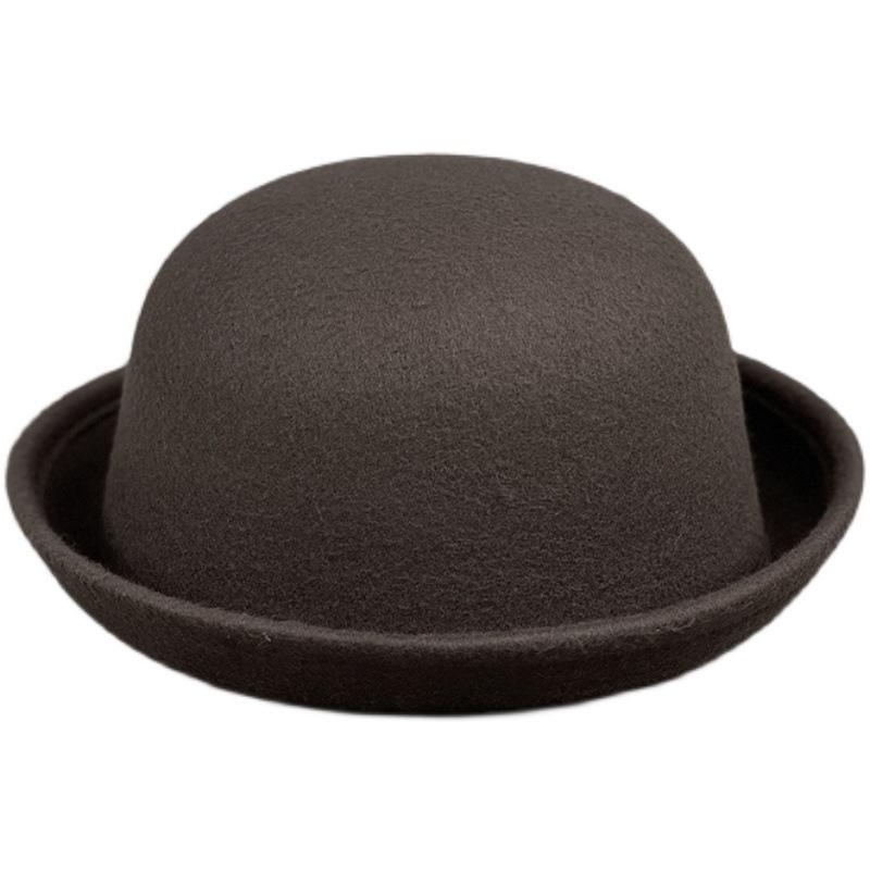 Curled Dome Woolen Top Hat Female Parent-Child Small Pot Hat Male And Female Baby Hat British Retro Bucket Hat
