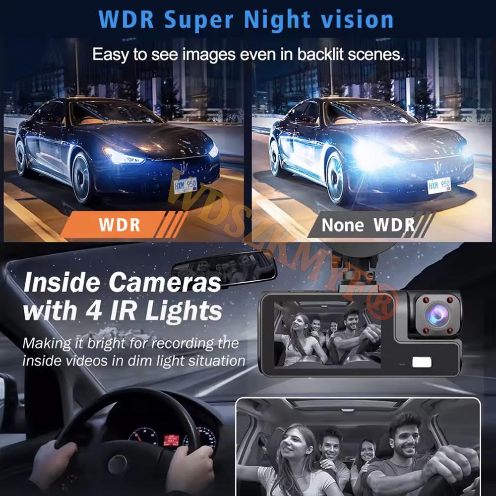 FHD 3 Channel WIFI APP Dvr Car 1080P Dash Cam for Cars Dual Len Dashcam Auto Car Recording Camera Optional Rear View Camera