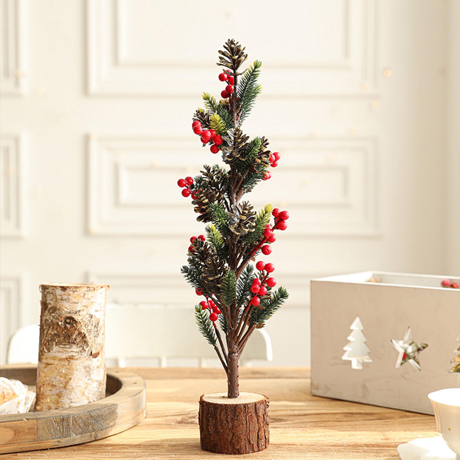 

Рождественская елка зеленая со снегом маленькие настольные украшения красные фрукты деревянные колышки украшения в горшках One Size