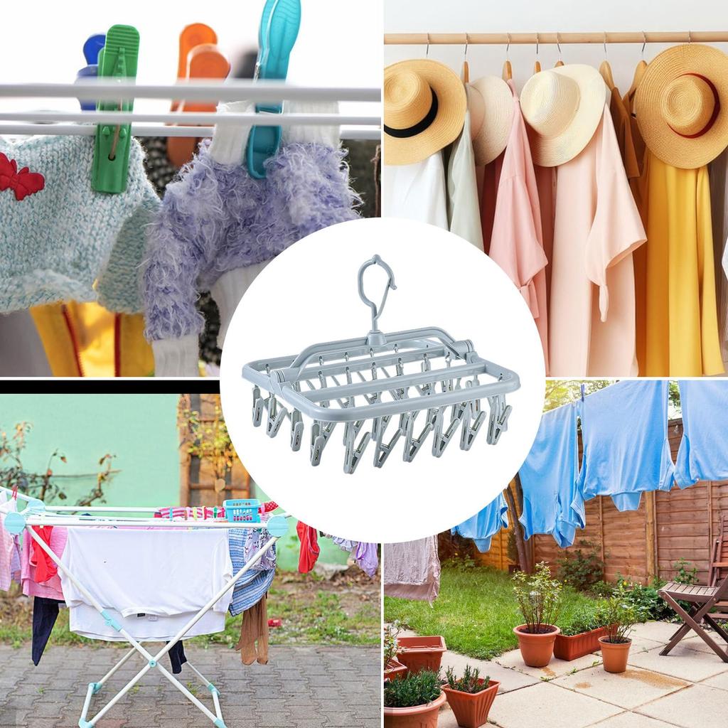 Foldable Drip Hanger with 32 Clips - Plastic Hanging Drying Rack for Clothes Underwear Socks
