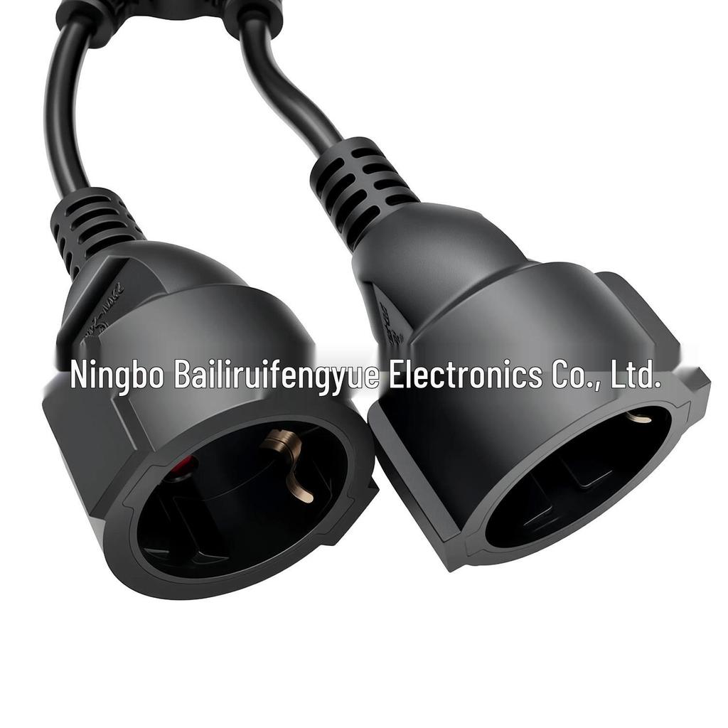 2m EU Plug Power Extension Cable Splitter: 1-to-2 Male-to-Female, 3x1.0 sq mm, 0.16m