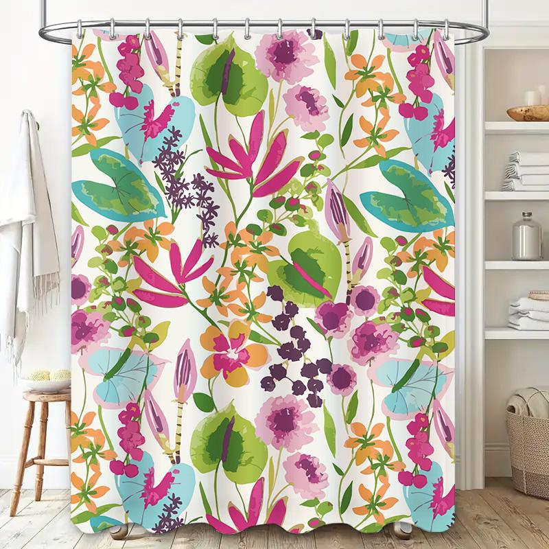 Soft Coral Red Shower Curtain Set Bathroom Decor Print Waterproof Washable Polyester Fabric for Home Decoration Size: 60 X 72 In