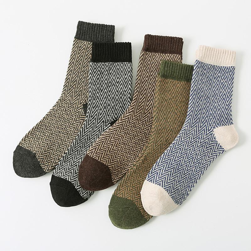5/10 Pairs Autumn Winter Warm Thickened Rabbit Wool Socks Mid Calf Men's Socks Retro Ethnic Style Men's Wool Socks Comfortable