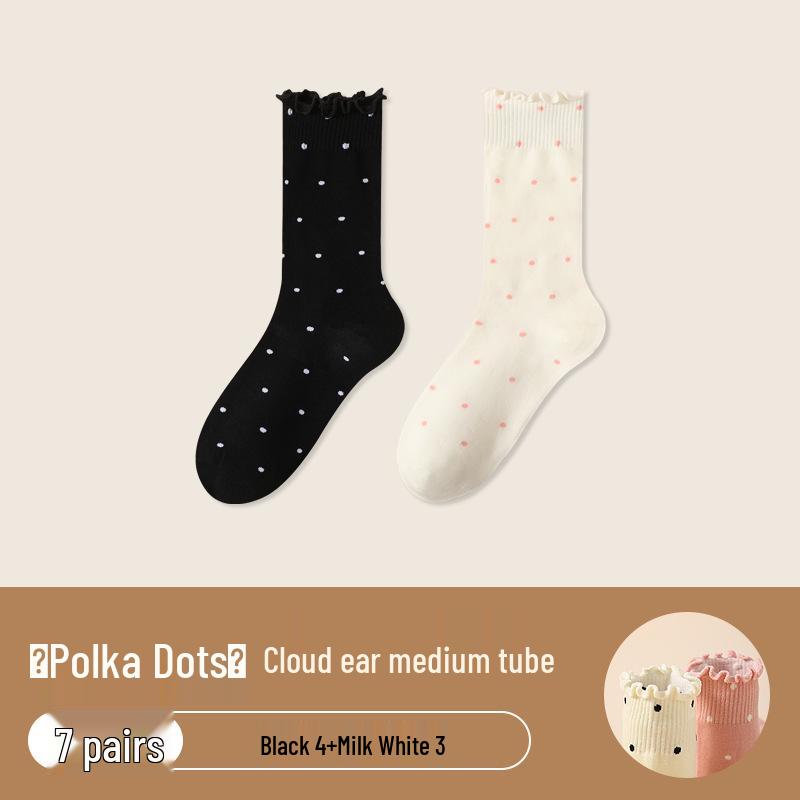Women's Ruffle Polka Dot Scrunch Socks - Trendy Mid-Calf Cotton Ballet-Style Summer Socks