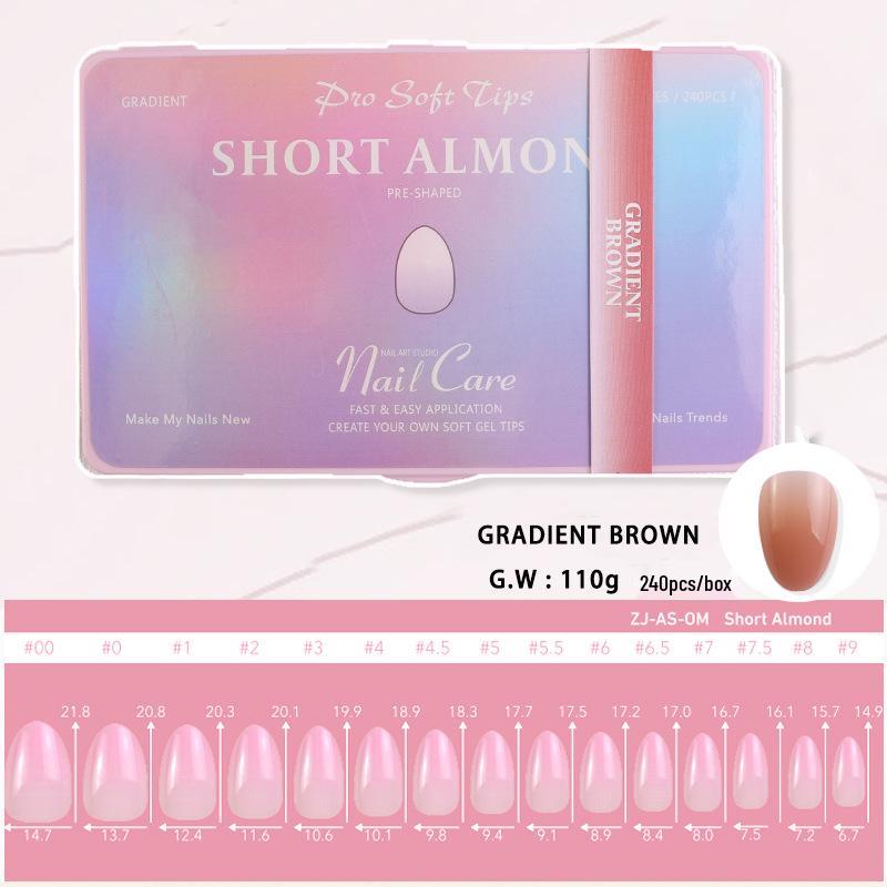 Gradient Almond Nail Extensions - 240 Pieces, High Transparency, Elasticity, Non-Yellowing, Durable False Nails