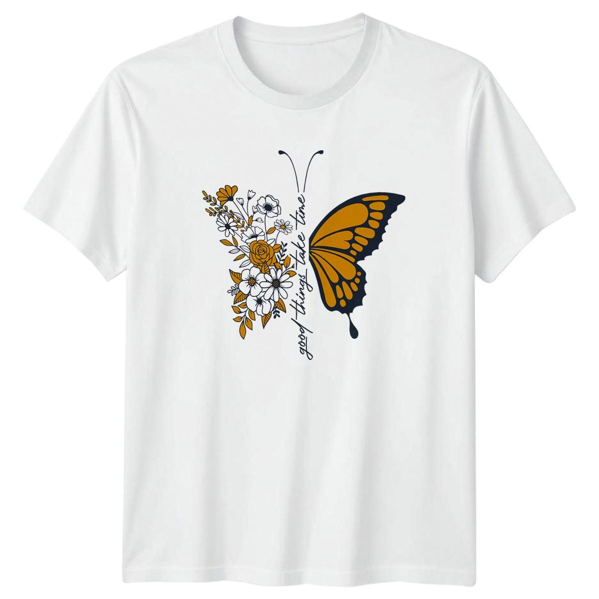 Good Things Take Time T-Shirt Butterfly Floral Nature Inspirational Birthday XXXXL