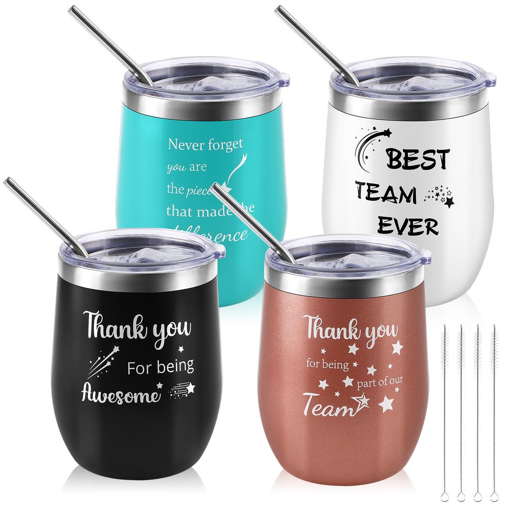 Set mit 4 Dankeschön-Geschenken Mitarbeiter 12 oz Inspirierender Weinbecher mit Deckel und Strohhalm, Danke, dass du großartig bist Edelstahl