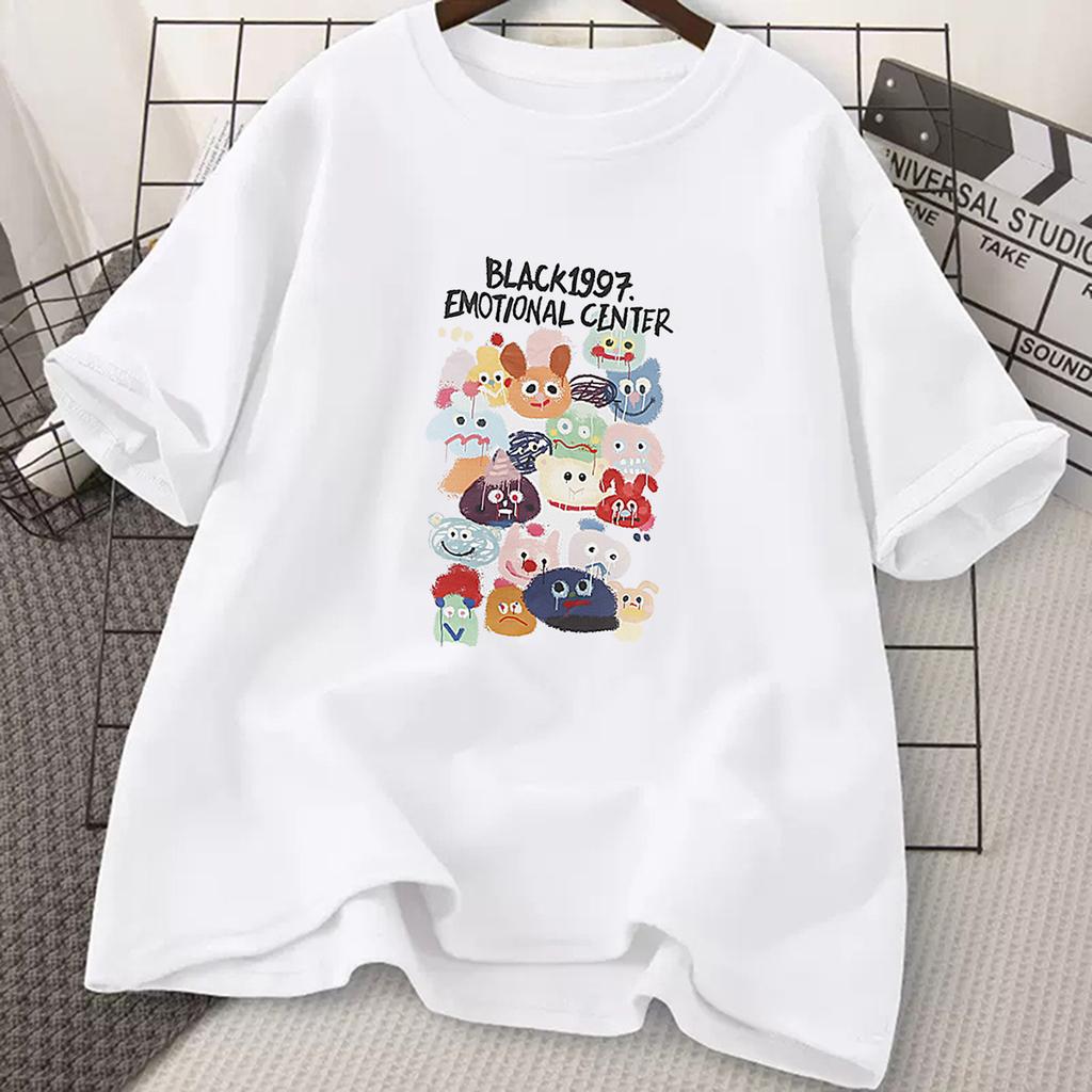 Summer Round Neck Letter Cartoon Pattern Printed Top Fashionable Casual Short Sleeved Men's and Women's Universal Pure Cotton T-shirts