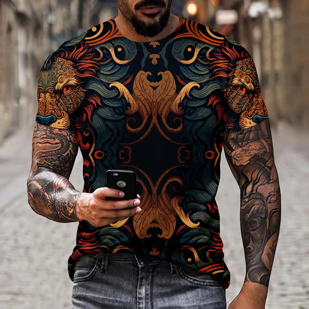 Summer New Men's T-shirt 3D Printed Graffiti Pattern Street Fashion Trend Short Sleeved Round Neck Plus Size Top