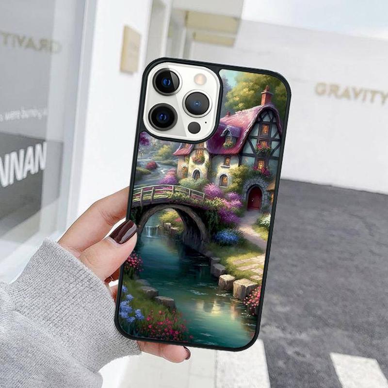 Hand Painted House Beautiful Scenery Phone Case For iPhone 17 Air 15 16 Cover  11 13 14 Pro Max 12 Plus Max XR