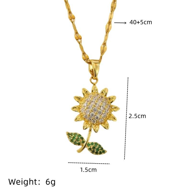 1 Pcs Luxury Cool Wind Flower Series Gold Plated Copper Pendant With Stainless Steel Chain Combination Of Collarbone Necklace