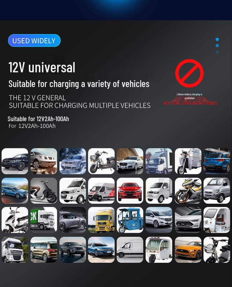 12V 6A Smart Car & Motorcycle Battery Charger with Pulse Repair