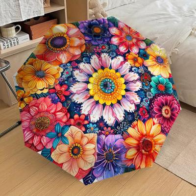 1PC Floral Mandala Pattern Small Travel Automatic Folding Umbrella, Compact Windproof Umbrella, Automatic Open/Close ,Gift-091550