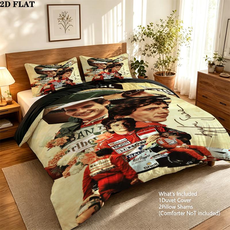 Set Copripiumino Trapuntato Ayrton Senna Federe Decorazione Casa Regalo di Compleanno (1 * copripiumino + 2 * federa, senza nucleo)