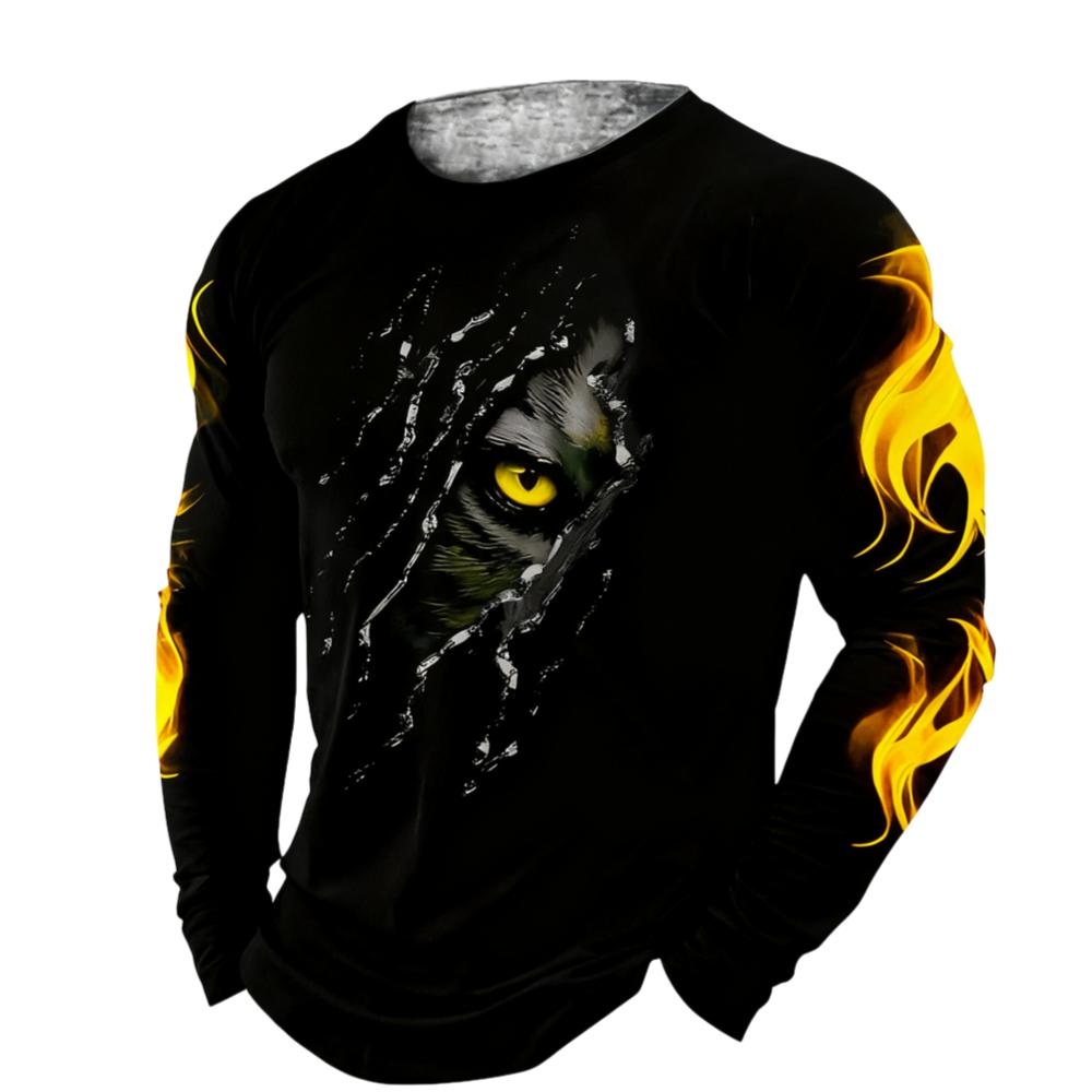 Men's Clothing 3D Printed Flame-printed T-shirt Casual Round-neck Long-sleeve Top for Daily Wear Streetwear Sports T-shirt Y2k