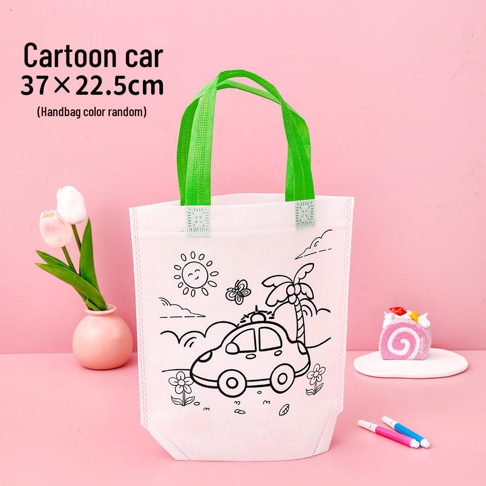 Kids' DIY Cartoon Doodle Tote Bag - Educational Non-Woven Craft Gift