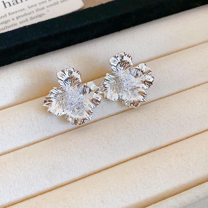 Vintage Silver Needle C-Shaped Diamond Pearl Stud Earrings - Elegant and Versatile Niche High-End Jewelry