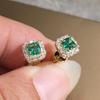 Huitan Eternity Green CZ Stud Earrings for Women Gold Color Luxury Bride Wedding Earrings Elegant Ear Accessories Party Zircon
