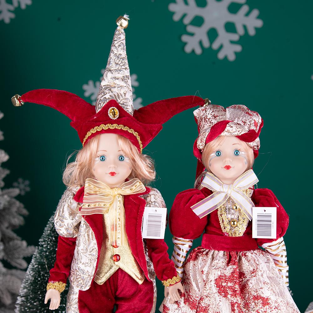 Red-Gold Retro Standing Christmas Jester Doll