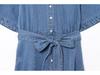 Spring 2025 Retro Lapel Slim-Fit Denim Dress with Belt - European & American Style Women's Short-Sleeve