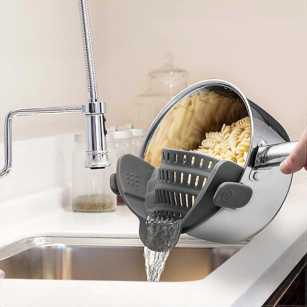 Clip On Silicone Colander, Fits All Pots And Bowls Gray