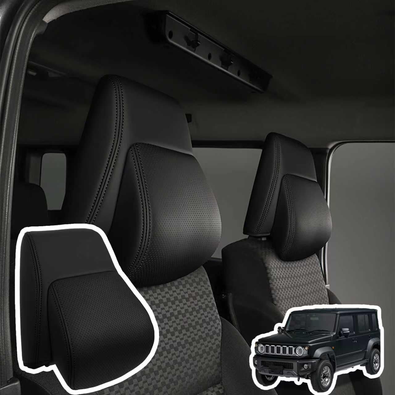 

MINIXIAODA Підголівник для Suzuki Jimny Сумісний з та JC74 Включає подушку для шиї та багатофункціональний шийний водонепроникний та міцний підтримувач шиї для Suzuki чорний