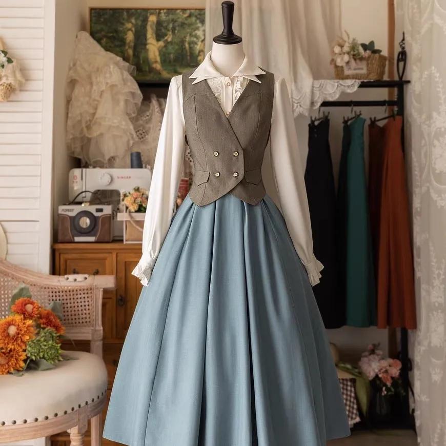 Autumn Winter Lolita Women's Y2K Half Skirt Elegant CLA Slim Fit Classical Simple Long Skirt Versatile