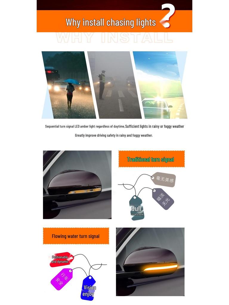 Jaguar F-TYPE Rearview Mirror Blue Sequential Turn Signal & Daytime Running Light Modification.
